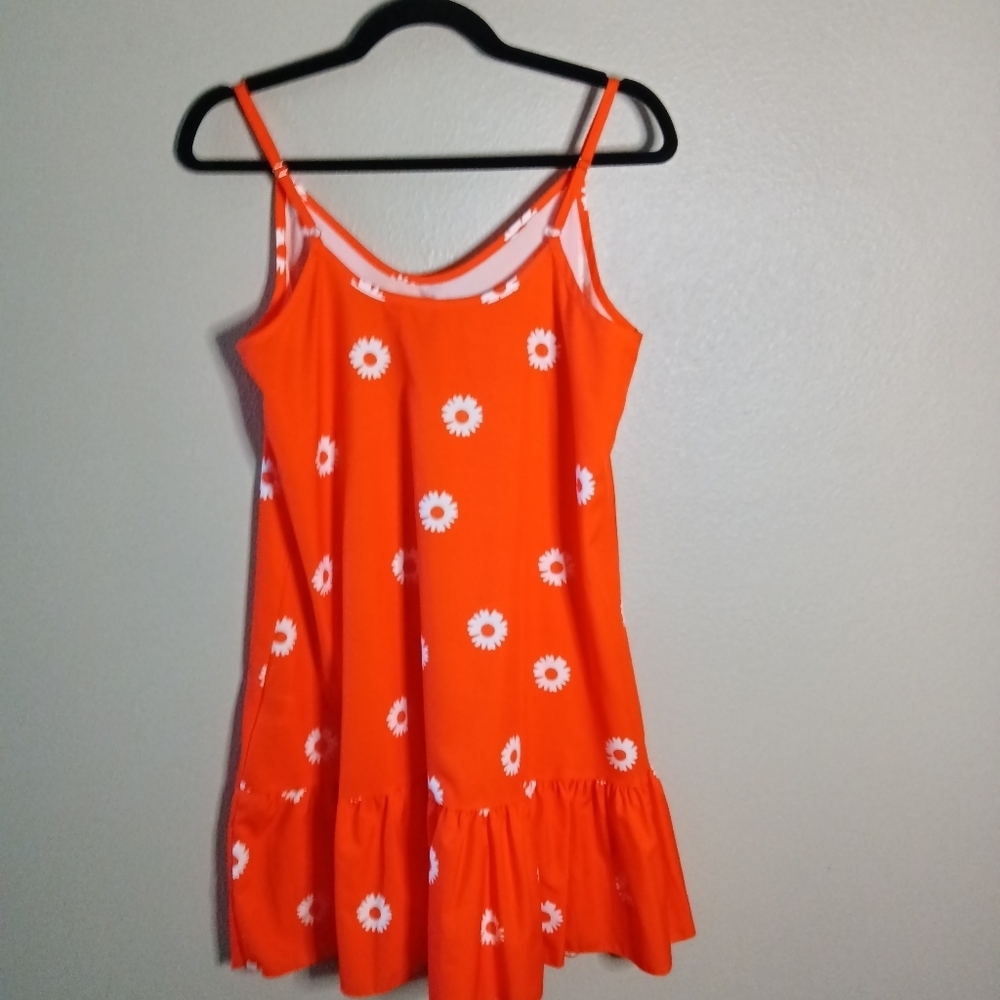 SHEIN Orange Daisy Tank Dress Spaghetti Straps Ruffled Hem Small - Picture 6 of 12
